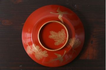 アンティーク　大正昭和初期　鳳凰　朱塗り木製碗3客セット(漆器)