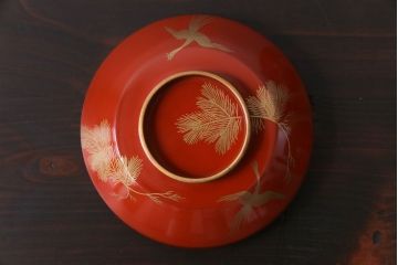 アンティーク　大正昭和初期　鳳凰　朱塗り木製碗3客セット(漆器)