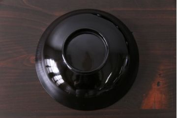 和製アンティーク　黒漆塗り　紅葉と銀杏の図柄が和の雰囲気漂う木製碗4客セット(漆器)