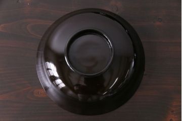 和製アンティーク　黒漆塗り　紅葉と銀杏の図柄が和の雰囲気漂う木製碗4客セット(漆器)(1)