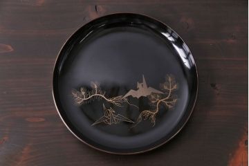 和製アンティーク　大正昭和初期　蒔絵　折鶴の図柄が可愛らしい木製皿5枚セット(漆器)(1)