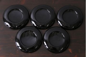 和製アンティーク　大正昭和初期　蒔絵　折鶴の図柄が可愛らしい木製皿5枚セット(漆器)(1)