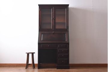 中古　北海道民芸家具　上品な雰囲気漂うビューローブックケース(ライティングビューロー、机、本箱、収納棚)(定価約49万円)(2)ア、椅子)(1)