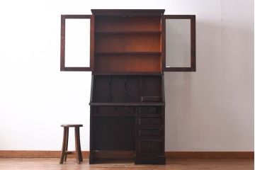 中古　北海道民芸家具　上品な雰囲気漂うビューローブックケース(ライティングビューロー、机、本箱、収納棚)(定価約49万円)(2)ア、椅子)(1)