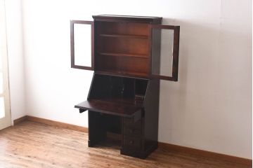 中古　北海道民芸家具　上品な雰囲気漂うビューローブックケース(ライティングビューロー、机、本箱、収納棚)(定価約49万円)(2)ア、椅子)(1)