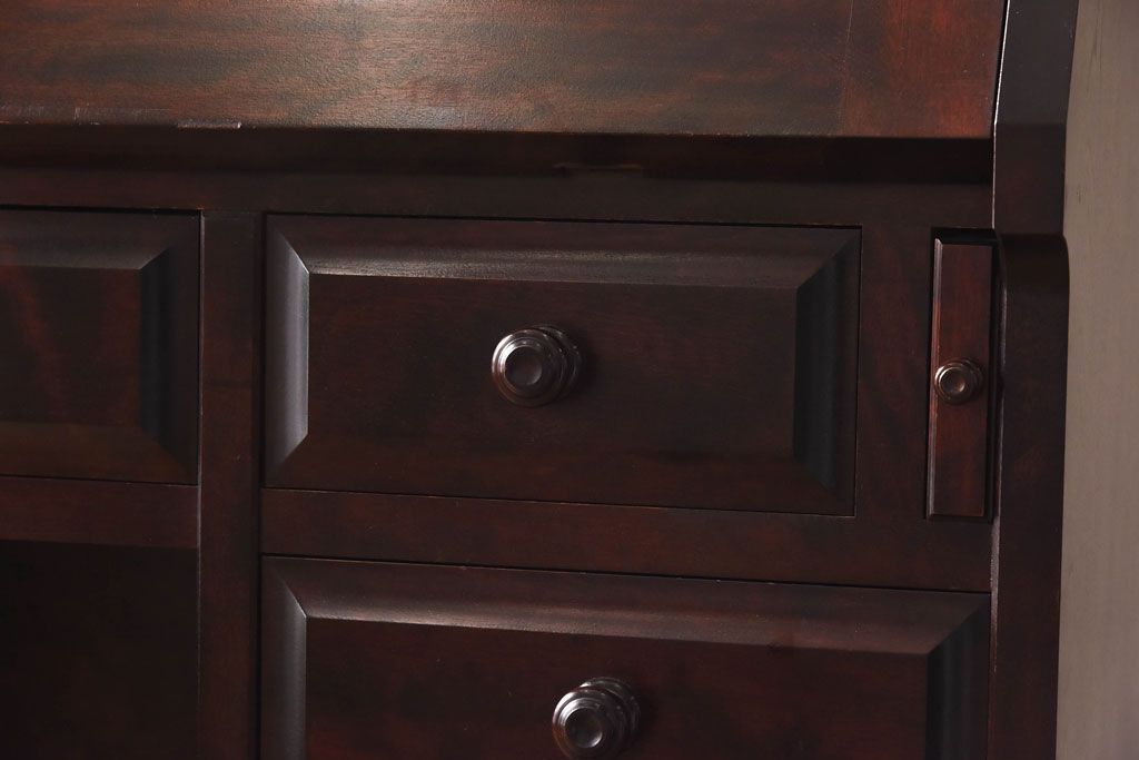 中古　北海道民芸家具　上品な雰囲気漂うビューローブックケース(ライティングビューロー、机、本箱、収納棚)(定価約49万円)(2)ア、椅子)(1)