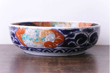 明治期　麒麟・獅子の図　色絵深鉢・中(深皿、和食器)