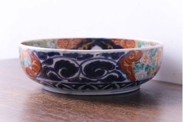 明治期　麒麟・獅子の図　色絵深鉢・中(深皿、和食器)