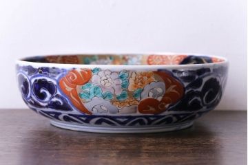 明治期　麒麟・獅子の図　色絵深鉢・中(深皿、和食器)