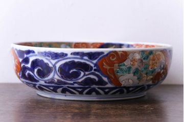明治期　麒麟・獅子の図　色絵深鉢・中(深皿、和食器)