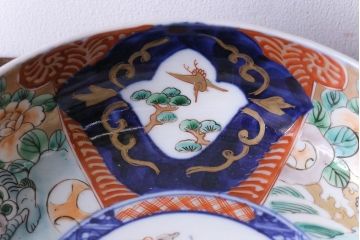 明治期　麒麟・獅子の図　色絵深鉢・小(深皿、和食器)