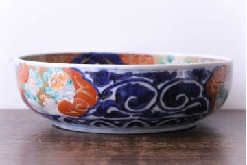 明治期　麒麟・獅子の図　色絵深鉢・小(深皿、和食器)