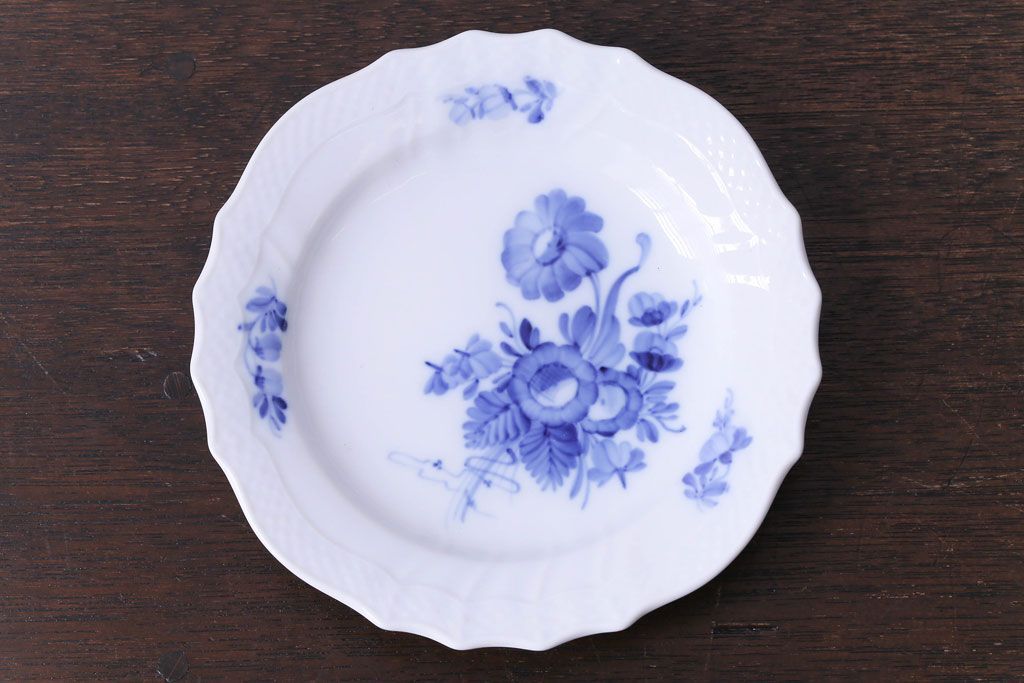 アンティーク雑貨　中古　ROYAL COPENHAGEN(ロイヤルコペンハーゲン)　ブルーフラワー　カーブ　17.5cmプレート(洋食器)3枚セット