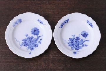 アンティーク雑貨　中古　ROYAL COPENHAGEN(ロイヤルコペンハーゲン)　ブルーフラワー　カーブ　17.5cmディーププレート(プレート、洋食器)2枚セット