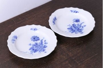 アンティーク雑貨　中古　ROYAL COPENHAGEN(ロイヤルコペンハーゲン)　ブルーフラワー　カーブ　17.5cmディーププレート(プレート、洋食器)2枚セット