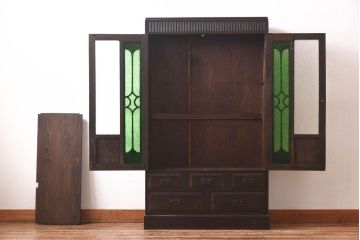 アンティーク家具　当時ものガラス入り　大正ロマンな味わいが魅力のブックケース(本箱、収納棚)