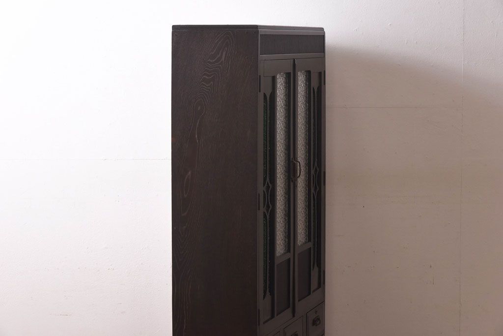 アンティーク家具　当時ものガラス入り　大正ロマンな味わいが魅力のブックケース(本箱、収納棚)