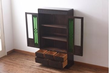 アンティーク家具　当時ものガラス入り　大正ロマンな味わいが魅力のブックケース(本箱、収納棚)