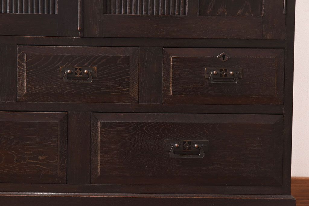 アンティーク家具　当時ものガラス入り　大正ロマンな味わいが魅力のブックケース(本箱、収納棚)