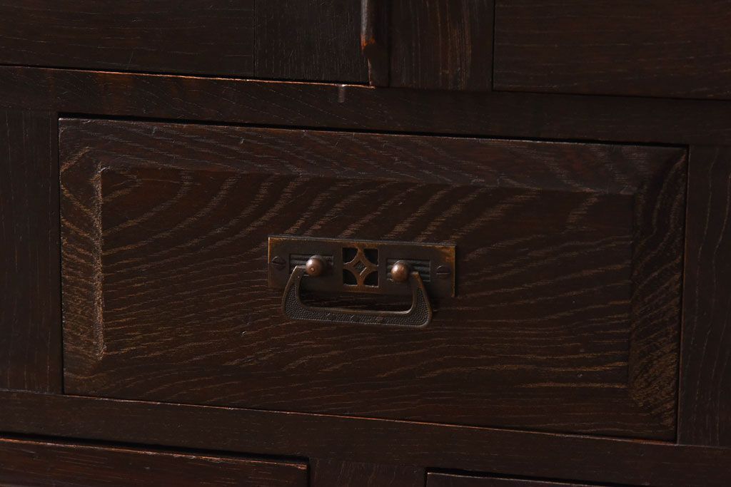 アンティーク家具　当時ものガラス入り　大正ロマンな味わいが魅力のブックケース(本箱、収納棚)