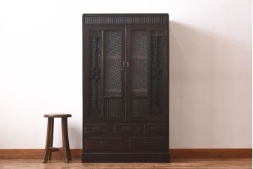 アンティーク家具　当時ものガラス入り　大正ロマンな味わいが魅力のブックケース(本箱、収納棚)