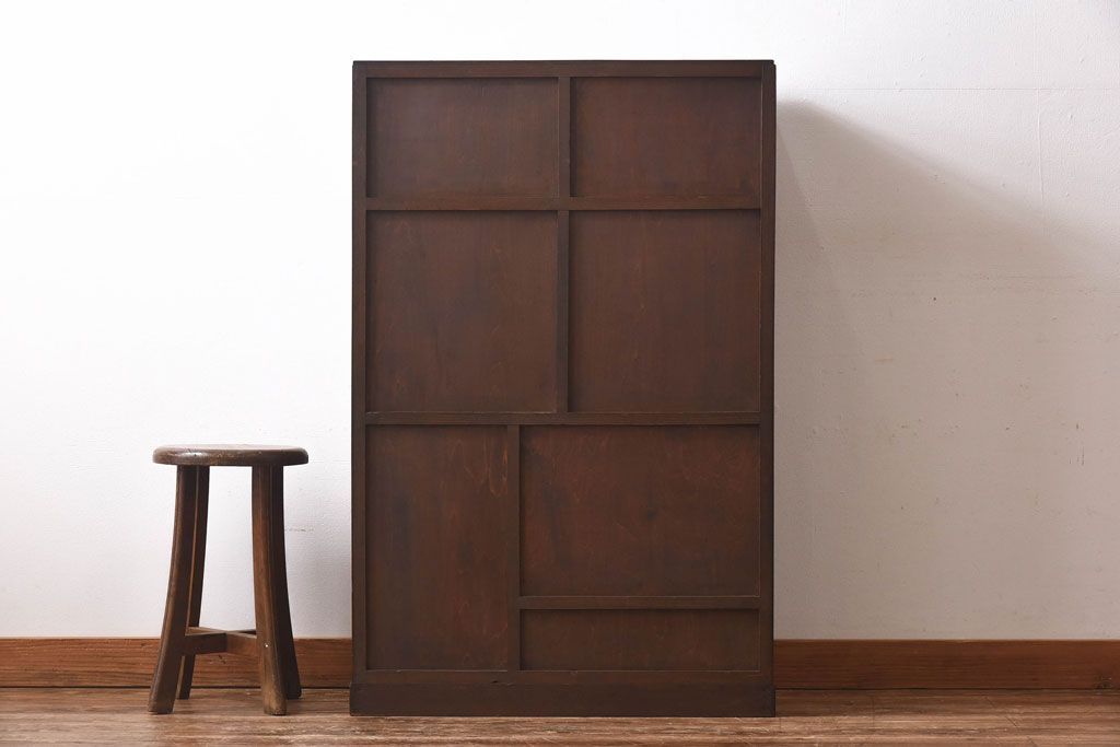 アンティーク家具　モールガラス入り!引き戸がおしゃれな和製アンティークの食器棚(収納棚・カップボード)