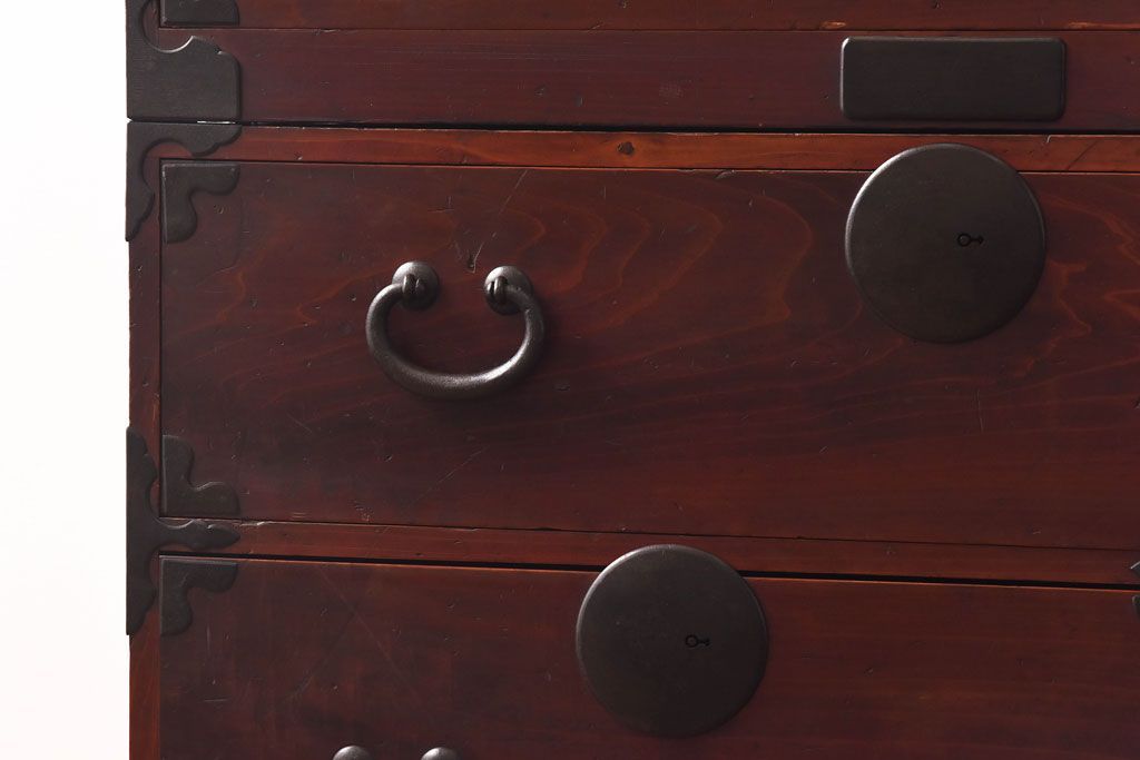 アンティーク家具　和製アンティーク　ヒノキ材　時を経た味わいが魅力の重ね箪笥(衣装箪笥、引き出し)(1)