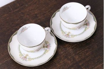 オールドノリタケ(則武・日陶)　ヤジロベー印　クラシックなカップ&ソーサー2客セット(洋食器)(1)