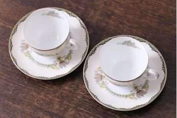 オールドノリタケ(則武・日陶)　ヤジロベー印　クラシックなカップ&ソーサー2客セット(洋食器)(1)