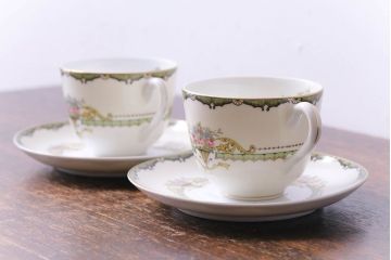 オールドノリタケ(則武・日陶)　ヤジロベー印　クラシックなカップ&ソーサー2客セット(洋食器)(2)