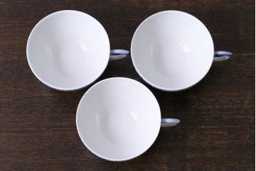 中古　ROYAL COPENHAGEN(ロイヤルコペンハーゲン)　ブルーフルーテッド　ハーフレース　ティーカップ&ソーサー3客セット