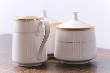 中古　ノリタケ(Noritake、則武)　リントン　高級感漂うシックなクリーマー・シュガーポット3点セット