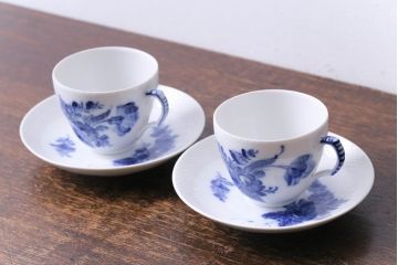 中古　ROYAL COPENHAGEN(ロイヤルコペンハーゲン)　ブルーフラワー　カーブ　コーヒーカップ&ソーサー(洋食器)2客セット