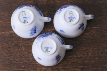 中古　ROYAL COPENHAGEN(ロイヤルコペンハーゲン)　ブルーフラワー　カーブ　コーヒーカップ&ソーサー(洋食器)3客セット