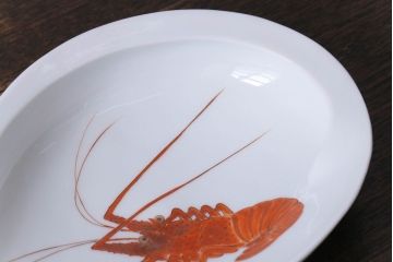 十二代　酒井田柿右衛門　濁手　錦海老画鮑形皿　共箱(和食器)