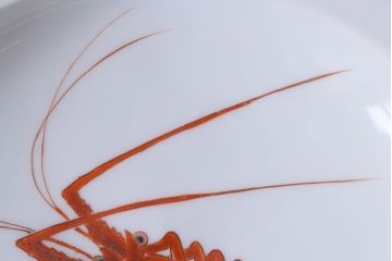 十二代　酒井田柿右衛門　濁手　錦海老画鮑形皿　共箱(和食器)