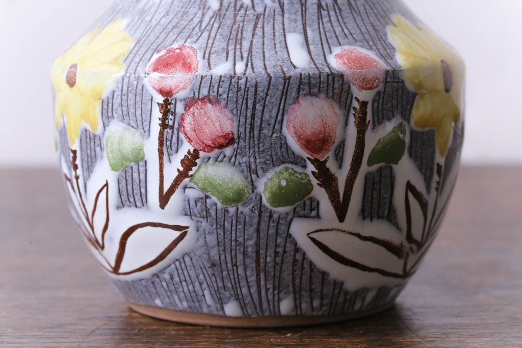 アンティーク雑貨　北欧ビンテージ　LAHOLM(ラホルム)　花の絵柄が可愛らしいフラワーベース(一輪挿し、花瓶)