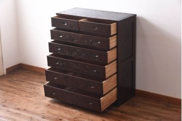 中古　伝統工芸軽井沢彫り　牡丹の意匠が目を引く上品なチェスト(衣装箪笥、タンス)