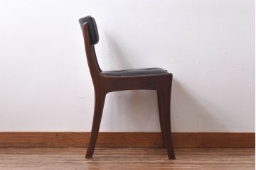 アンティーク家具　北欧・デンマーク　ボタン付きの黒のレザーが格好いいチェア(ダイニングチェア、椅子)(2)