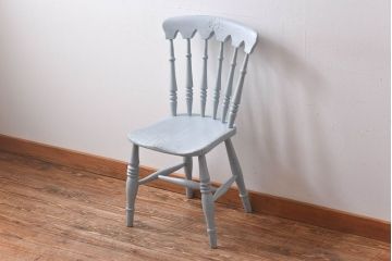 アンティーク家具　イギリスアンティーク　シャビーシックな淡いカラーがお洒落なペイントチェア(椅子、イス、板座チェア)(R-030710)(1)