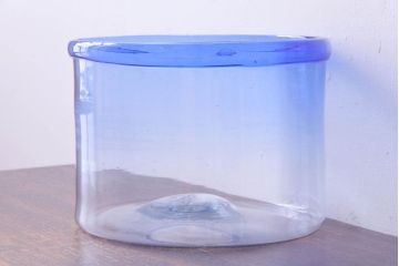 アンティーク雑貨　大正昭和初期　青いラインが魅力の吹きガラス金魚鉢