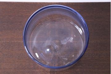 アンティーク雑貨　大正昭和初期　青いラインが魅力の吹きガラス金魚鉢