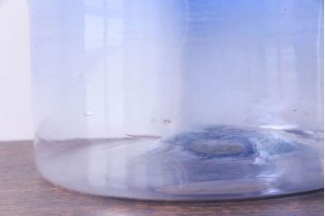 アンティーク雑貨　大正昭和初期　青いラインが魅力の吹きガラス金魚鉢