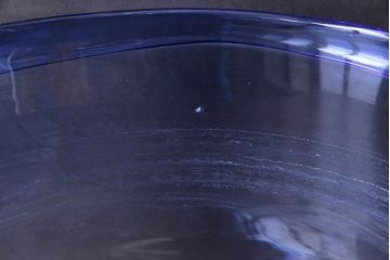 アンティーク雑貨　大正昭和初期　青いラインが魅力の吹きガラス金魚鉢