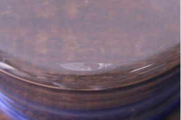 アンティーク雑貨　大正昭和初期　青いラインが魅力の吹きガラス金魚鉢