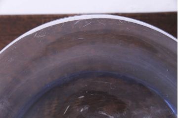 アンティーク雑貨　大正昭和初期　青いラインが魅力の吹きガラス金魚鉢