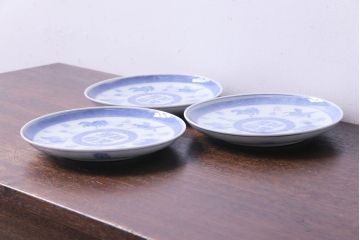 和製アンティーク　大正昭和初期　馬の図　印判皿(6寸皿、中皿)3枚セット