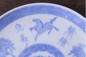 和製アンティーク　大正昭和初期　馬の図　印判皿(6寸皿、中皿)3枚セット