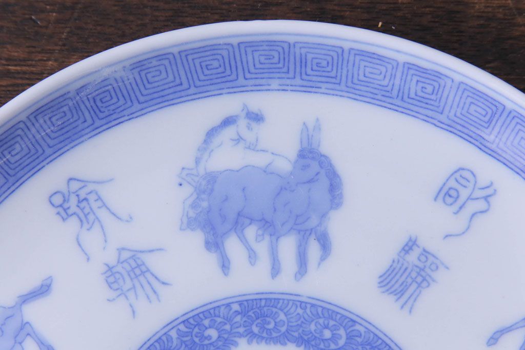 和製アンティーク　大正昭和初期　馬の図　印判皿(6寸皿、中皿)3枚セット