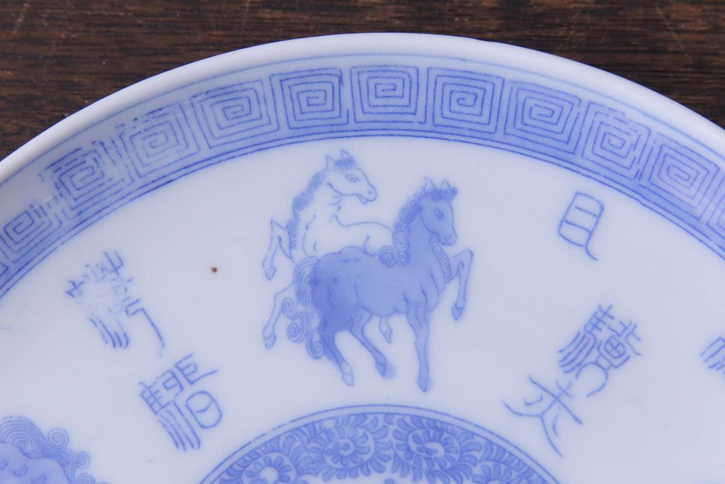 和製アンティーク　大正昭和初期　馬の図　印判皿(6寸皿、中皿)3枚セット